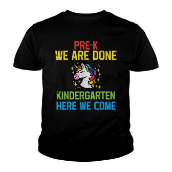 Unicorn Prek Done Kindergarten Here We Come Last Day Youth T-shirt - Thegiftio UK