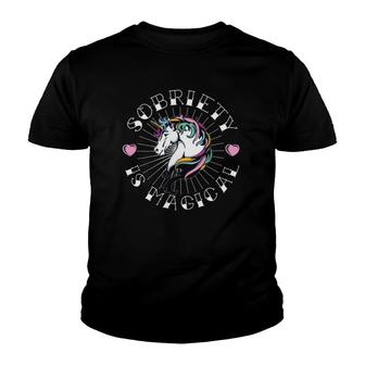 Unicorn Tattoo Art Sobriety Is Magical Na Aa Recovery Gift Youth T-shirt - Thegiftio UK