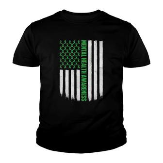 Us Flag Green Ribbon Mental Health Awareness Youth T-shirt | Mazezy