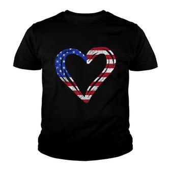 Usa Flag Heart American Patriotic Armed Forces Memorial Day Youth T-shirt - Seseable