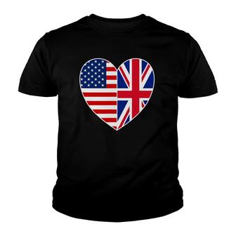 Usa Uk Flag Heart Tee Patriotic Fourth Of July Youth T-shirt - Seseable