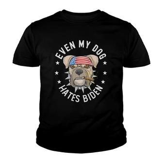 Vintage Anti Liberal Even My Dog Hates Biden Pit Bull Dog Youth T-shirt - Thegiftio UK