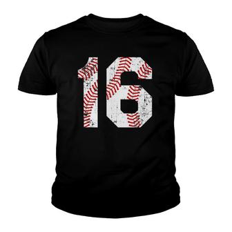 Vintage Baseball 16 Jersey Number Youth T-shirt - Thegiftio UK