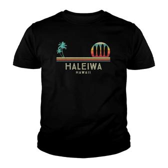 Vintage Hawaii Haleiwa Palm Trees Tropical Surf Youth T-shirt | Mazezy