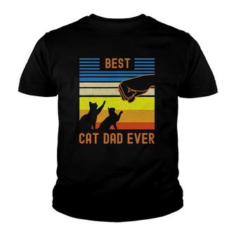 Vintage Retro Best Cat Dad Ever Fist Bump For Fur Daddies Youth T-shirt - Seseable