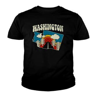 Washington Vintage State Rainbow Hippie Retro 70S Map Youth T-shirt - Thegiftio UK