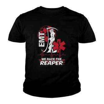 We Race The Reaper Funny Emt Youth T-shirt | Mazezy