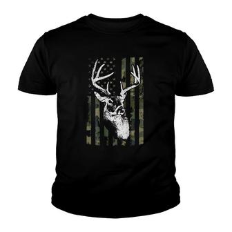 Whitetail Buck Deer Hunting Usa Camouflage Flag - On Back Youth T-shirt - Thegiftio UK