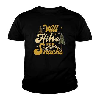 Will Hike For Snacks Funny Hiking Graphic Tee Youth T-shirt - Thegiftio UK