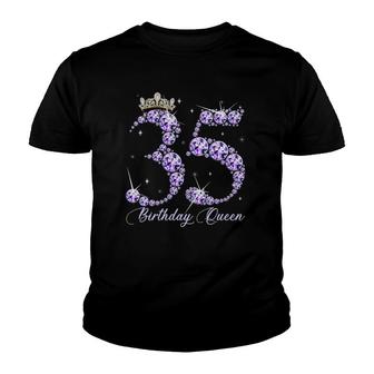 Womens 35 Years Old Its My 35Th Birthday Queen Diamond Heels Crown V-Neck Youth T-shirt - Seseable