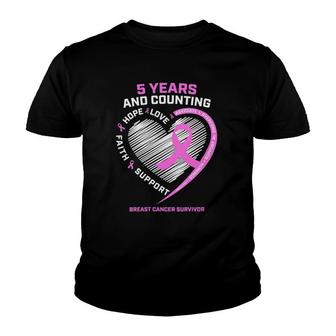 Womens 5 Year Breast Cancer Survivor 5 Years Cancer Free V-Neck Youth T-shirt - Thegiftio UK