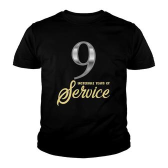 Womens 9 Years Of Service 9Th Employee Anniversary Appreciation V-Neck Youth T-shirt | Mazezy