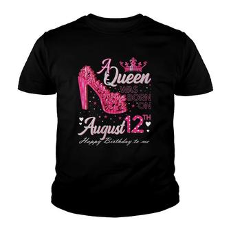 Womens A Queen Was Born On August 12 High Heel August 12Th Birthday V-Neck Youth T-shirt - Seseable