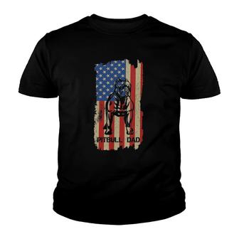 Womens American Flag Pitbull Dad Cool Dog Daddy Patriot 4Th July V-Neck Youth T-shirt - Seseable