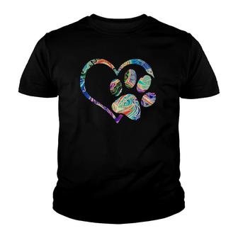 Womens Animal Rescue Dog Paw Print Tie Dye Rainbow Dog Love V-Neck Youth T-shirt - Thegiftio