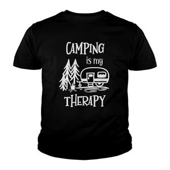 Womens Awesome Camping Is My Therapy Camping With Saying V-Neck Youth T-shirt - Thegiftio UK