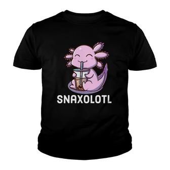 Womens Axolotl Lover Cute Snaxolotl Kawaii Bubble Tea Food Lover V-Neck Youth T-shirt - Thegiftio