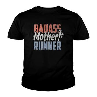Womens Badass Mother Runner Funny Running & Cardio Gift V-Neck Youth T-shirt | Mazezy