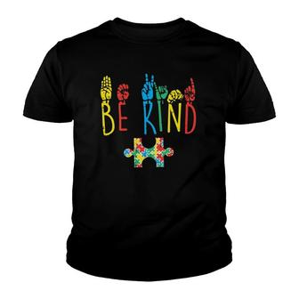 Womens Be Kind Hand Sign Language Puzzle Autism Awareness Asl Mom V-Neck Youth T-shirt - Thegiftio UK