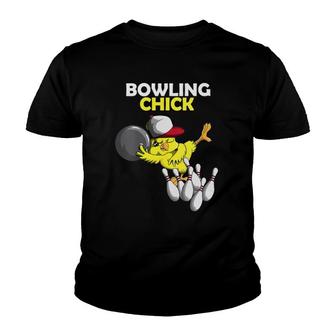 Womens Bowling Chick Chicken Chicken Chicks Chicken Bowlt Sport V-Neck Youth T-shirt - Thegiftio UK