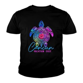 Womens Cancun Mexico Tie Dye Sea Turtle Summer Vacation 2022 Group V-Neck Youth T-shirt - Thegiftio UK