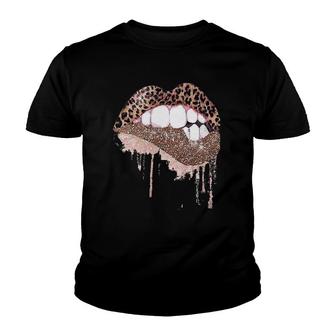 Womens Cheetah Animal Print Sexy Kiss Mouth Leopard Print Lips Youth T-shirt | Mazezy