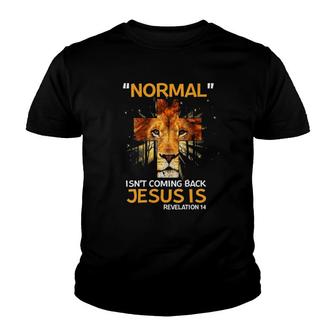 Womens Christian Jesus Lion Judah Normal Isnt Coming Back Jesus Is V-Neck Youth T-shirt | Mazezy