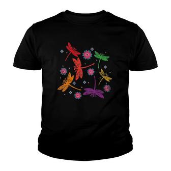 Womens Colorful Dragonfly V-Neck Youth T-shirt | Mazezy