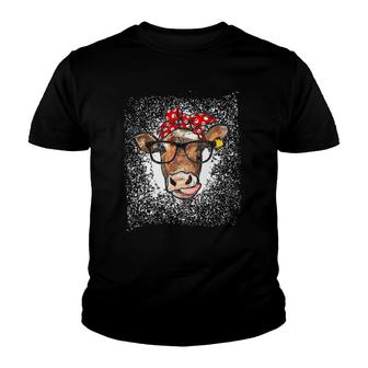 Womens Cow With Glasses And Red Bandana Licking Heifer Youth T-shirt - Thegiftio UK
