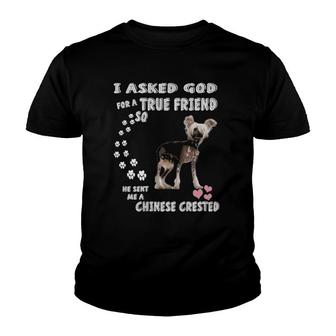 Womens Cute Puff Dog Gift Crestie Mom Dad Hairless Chinese Crested V-Neck Youth T-shirt - Thegiftio UK