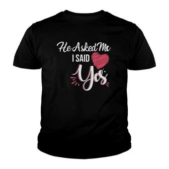Womens He Asked Me & I Said Yes Marriage Proposal For Women V-Neck Youth T-shirt | Mazezy CA
