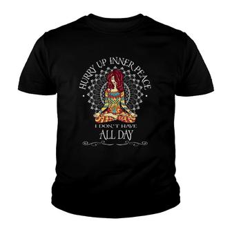 Womens Hurry Up Inner Peace I Dont Have All Day - Funny Yoga V-Neck Youth T-shirt - Thegiftio UK