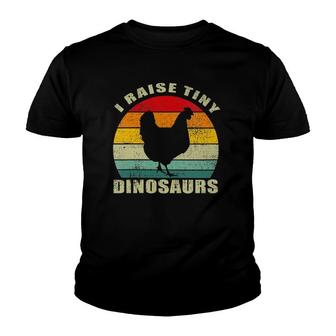 Womens I Raise Tiny Dinosaurs Retro Chicken Sunset Silhouette Tee V-Neck Youth T-shirt - Thegiftio UK