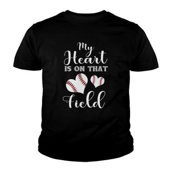 Womens My Heart Is On That Field Baseball Funny Gift Idea For Women V-Neck Youth T-shirt - Thegiftio UK