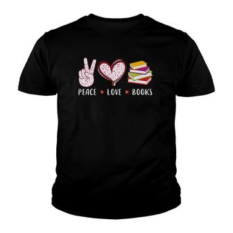 Womens Peace Love Books Library Librarian Reading Gifts Men Women V-Neck Youth T-shirt - Thegiftio UK