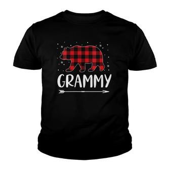 Womens Red Plaid Grammy Bear Gift Christmas Matching Family Pajama V-Neck Youth T-shirt | Mazezy