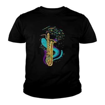Womens Saxophonist Jazz Musical Instrument Music Notes Saxophone V-Neck Youth T-shirt - Thegiftio UK