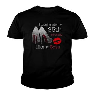 Womens Stepping Into My 35Th Birthday Like A Boss Funny Youth T-shirt - Thegiftio UK