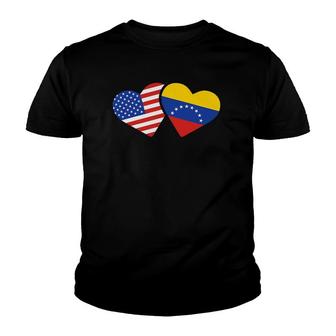 Womens Usa Venezuela Flag Hearts Venezuelan American Love Youth T-shirt - Thegiftio UK