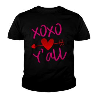 Xoxo Arrow Yall Red Pink Valentines Day Festive Youth T-shirt - Monsterry