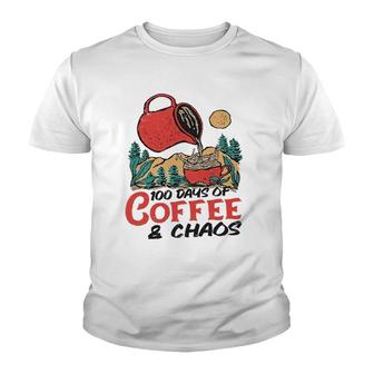 100 Days Of Coffee & Chaos Teachers 100Th Day Of School Gift Youth T-shirt | Mazezy UK