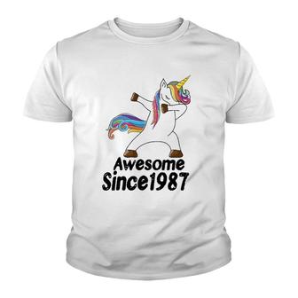 35Th Birthday Unicorn Dabbing Awesome Since 1987 35 Years Old Youth T-shirt - Seseable
