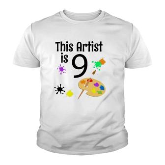 9 Years Old Art Painting Birthday Party 9Th Birthday Youth T-shirt | Mazezy