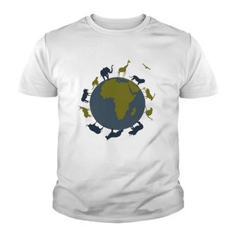 African Animals Globe Wild Animals Youth T-shirt | Mazezy