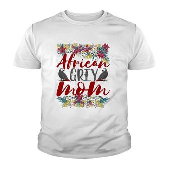 African Grey Mom - Floral - African Grey Parrot Youth T-shirt | Mazezy
