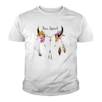 Beautiful Cow Skull Free Spirit With Flowers Boho Art Youth T-shirt - Thegiftio UK