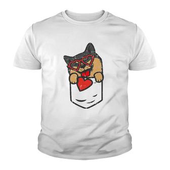 Black Shiba Inu Heart Pocket Valentine Day Japanese Dog Gift Youth T-shirt - Thegiftio UK