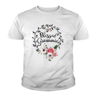 Blessed Grammie For Women Flower Decor Grandma Youth T-shirt - Thegiftio UK