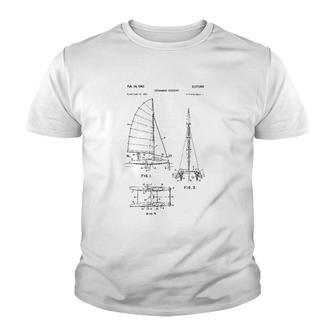 Catamaran Sailboat Blueprint - Old Sailing Boat Ocean Youth T-shirt | Mazezy