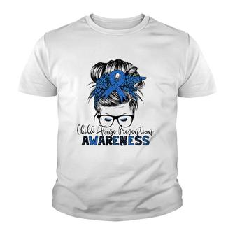 Child Abuse Prevention Awareness Messy Hair Bun Youth T-shirt | Mazezy